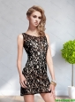 2015 Popular Scoop Backless Black Prom Dress with Lace