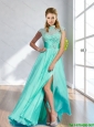Affordable High Neck Lace and High Slit Long Elegant Bridesmaid Dresses for 2015