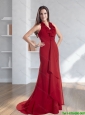 Classical 2015 Halter Top Red Prom Dress with Brush Train