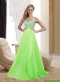 Discount Empire Chiffon Sweetheart Beading 2015 Prom Dresses in Spring Green