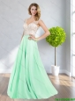 Feminine 2015 Empire Backless V Neck Apple Green Bridesmaid Dresses with Beading