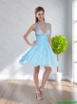 Modest 2015 Empire Backless Halter Top Prom Dress in Aqua Blue