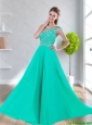 Perfect One Shoulder Empire Beading Prom Dresses in Turquoise