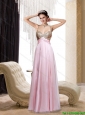 Popular Spaghetti Straps Sequins Baby Pink Long Prom Dress for  2015 Spring