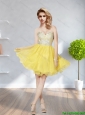 Pretty 2015 Sweetheart Beading Mini Length Bridesmaid Dress in Yellow