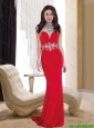 The Super Hot Brush Train Red Elegant Bridesmaid Dresses with Beading and Appliques