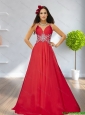 2015 Artistic Empire Straps Beading Red Cheap Bridesmaid Dress with Brush Train