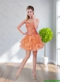 2015 Beautiful Sweetheart Orange Red Cheap Bridesmaid Dress with Appliques and Ruffles