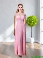 2015 New Style V Neck Beading and Appliques Rose Pink Prom Dress