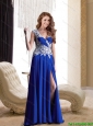 Luxurious Empire Appliques and Beading Chiffon 2015 Bridesmaid Dresses in Royal Blue