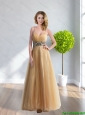 Pretty 2015 Column Spaghetti Straps Tulle Prom Dress in Champagne