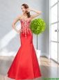2015 Exclusive Mermaid Embroidery Sweetheart Bridesmaid Dresses in Red