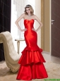 2015 Remarkable Red Mermaid Bridesmaid Dresses with Ruffled Layers