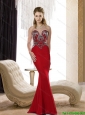 Modest 2015 Mermaid Chiffon Sweetheart Beading Bridesmaid Dresses in Red