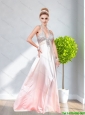 2015 Classical Halter Top Empire Beading Bridesmaid Dress in Rose Pink