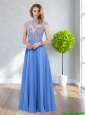 Remarkable 2015 Empire High Neck Beading Bridesmaid Dresses in Blue