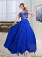 2015 Plus Size Scoop Appliques Empire Prom Gown Dress in Royal Blue