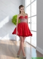 2015 Plus Size Sweetheart Red Short Prom Dress with Beading