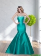 2015 Elegant Mermaid Satin Beading Strapless Prom Dress in Turquoise