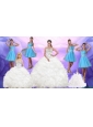 Ruffles and Beading White Quinceanera Dress and Baby Blue V Neck Dama Dresses and White Pageant Dresses for Little Girls