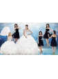 White Ball Gown Quinceanera Dress and Black Sweetheart Short Dama Dresses and Beading and Ruffles Little Girl Dress