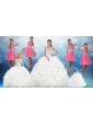 White Sweetheart Ruffles Quinceanera Dress and Sequins V Neck Pink Dama Dresses and Beading White Little Girl Dress