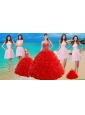 2015 Ruffled Red Quinceanera Dress and Baby Pink Strapless Prom Dresses and Halter Top Beaded Little Girl Dress