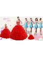 2015 Ruffled Red Quinceanera Gown and Light Blue Sweetheart Beading Prom Dresses and Halter Top Beaded Flower Girl Dress