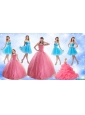 Cute Ball Gown Quinceanera Dress and Beading Baby Blue Dama Dresses and Rose Pink Halter Top Little Girl Dress