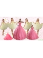 Rose Pink Beading Ball Gown Quinceanera Dress and Strapless Knee Length Dama Dresses and  Halter Top Little Girl Dress
