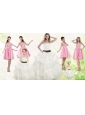 White Strapless Beading Quinceanera Dress and Baby Pink Short Beading Prom Dresses and  Affordable Little Girl Pageant Dress with Beading and Ruffles