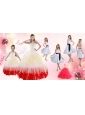 Multi Color Strapless Beading Quinceanera Dress and White Strapless Ruching Prom Dresses and  Halter Top Beading Little Girl Dress