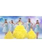 Yellow Sweetheart Rufflers Beading Quinceanera Dress and Bownot Short Prom Dresses and Yellow Spaghetti Straps Beading Pageant Dresses for Little Girl
