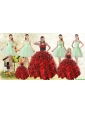 Beading Multi Color Sweetheart Quinceanera Gown and Apple Green Short Prom Dresses and  Straps Ruffles Little Girl Dress