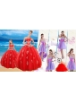 Elegant Red Sweetheart Quinceanera Dress and Sash and Beading Short Dama Dresses and Halter Top Red Little Girl Dress