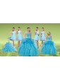 Pick Ups and Embriodery Baby Blue Quinceanera Dress and Ruching Short Dama Dresses and Embroidery Baby Blue Little Girl Dress
