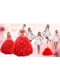Red Ball Gown Appliques Quinceanera Dress and Short Beading White Dresses and Red Halter Top Little Girl Dress
