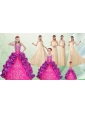 Spaghetti Straps Multi Color Quinceanera Dress and Long Ruching Dama Dresses and Ruffles and Embroidery Little Girl Dress