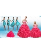 Sweetheart Pick Ups and Appliques Quinceanera Dress and Baby Blue Short Dama Dresses and Strapless Pick Ups Little Girl Dress