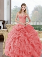 2015  Custom Made Beading and Ruffles Quinceanera Dresses in Watermelon