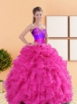 Custom Made 2015 Beading and Ruffles Sweetheart Quinceanera Dresses in Hot Pink