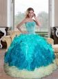 Custom Made Sweetheart Multi Color 2015 Quinceanera Gown with Appliques and Ruffles