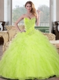 Luxurious Beading and Ruffles Sweetheart 2015 Sweet 16 Dresses in Yellow Green