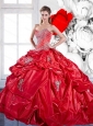 2015 Beading and Appliques Red Pretty Quinceanera Dresses with Brush Train and Pick Ups