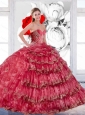 2015 Exclusive Appliques and Ruffles Quinceanera Dress in Coral Red