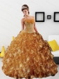 Sturning Appliques and Ruffles 2015 Sweet 16 Dress in Gold