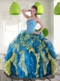 Unique Multi Color Quinceanera Dress with Beading and Ruffles for 2015