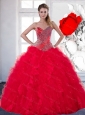 2014 Puffy Sweetheart Red Quinceanera Dress with Beading and Ruffles