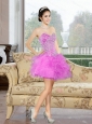 2015 Beautiful Mini Length Sweetheart Prom Dresses with Appliques and Ruffles