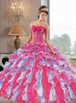 2015 Puffy Ball Gown Quinceanera Dress with Appliques and Ruffles